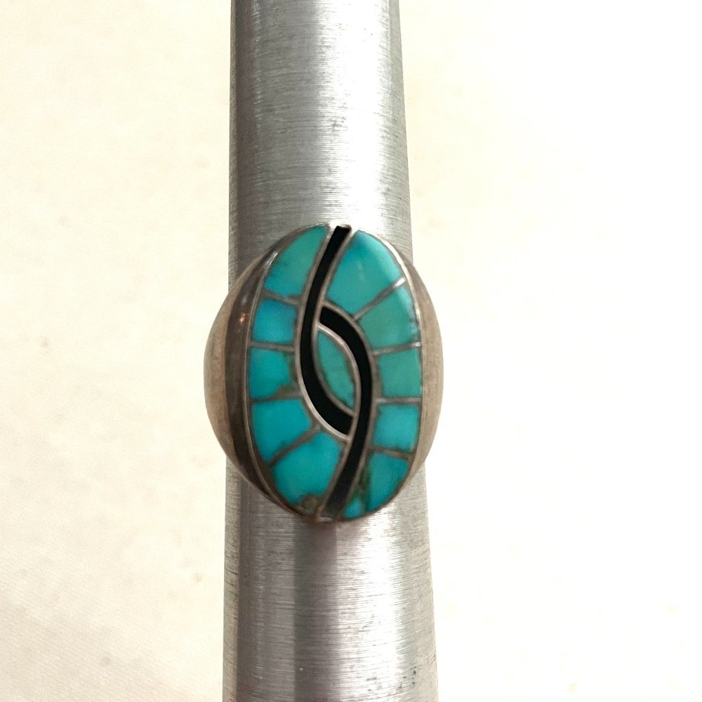 Hummingbird Symbol Vintage Turquoise Sterling Ring Native American Signed